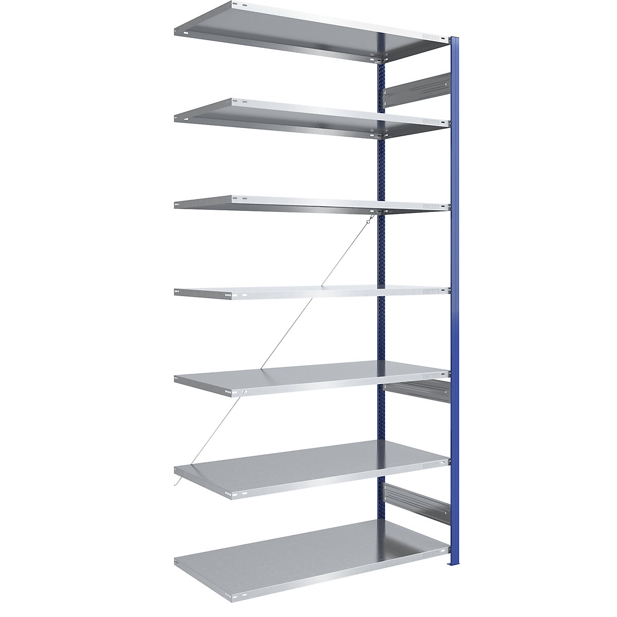 Boltless storage shelving unit, uprights in blue, zinc plated shelf – eurokraft pro, HxW 3000 x 1300 mm, extension shelf unit, depth 800 mm-11