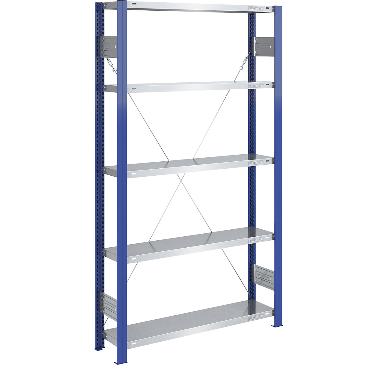 Boltless storage shelving unit, uprights in blue, zinc plated shelf – eurokraft pro, HxW 2000 x 1000 mm, standard shelf unit, depth 300 mm-6