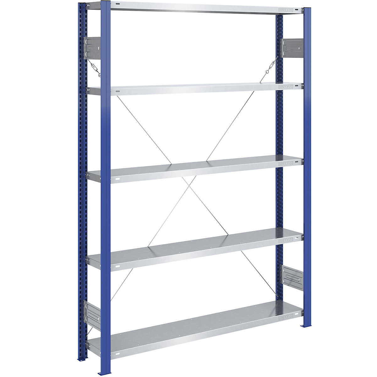 Boltless storage shelving unit, uprights in blue, zinc plated shelf – eurokraft pro, HxW 2000 x 1300 mm, standard shelf unit, depth 300 mm-8