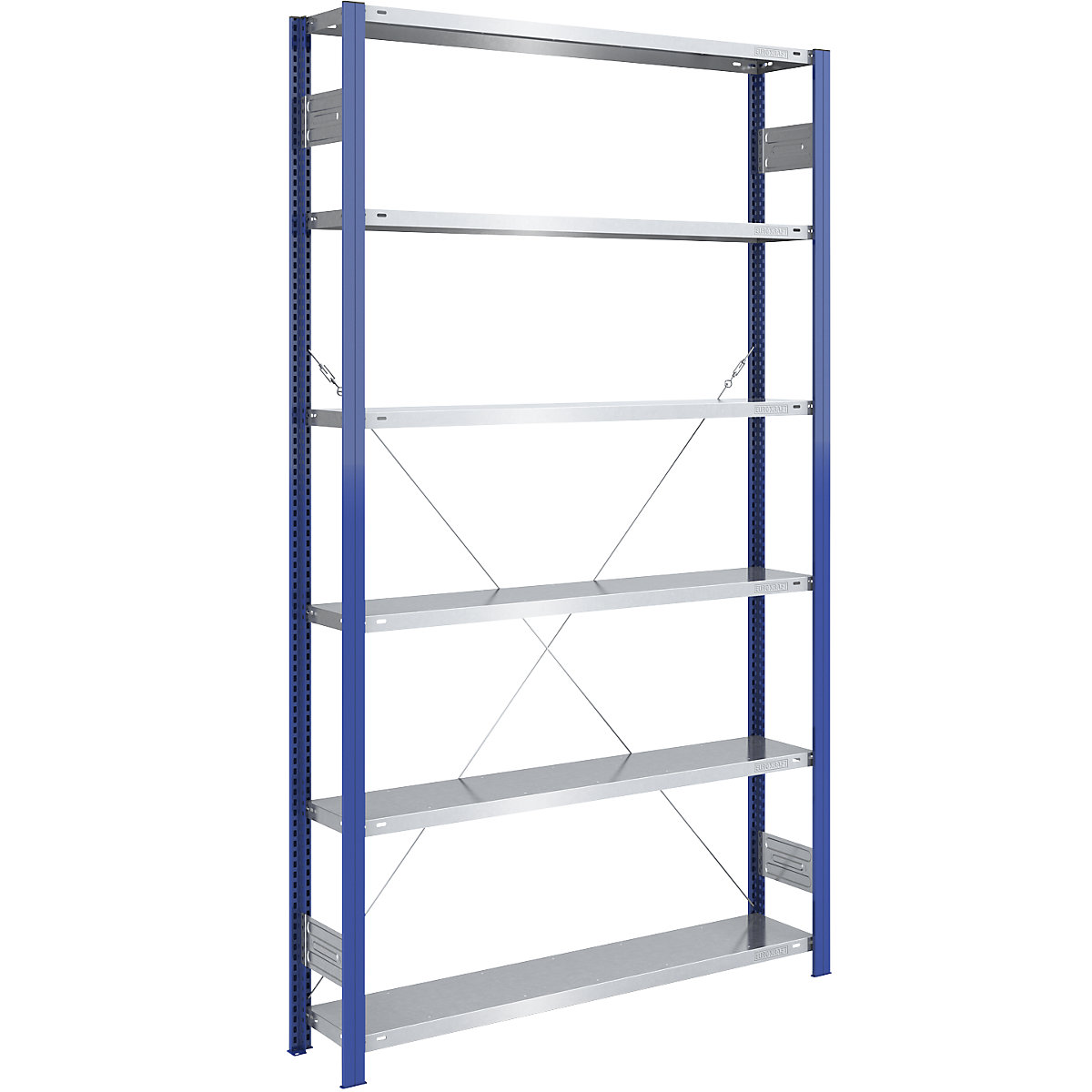 Boltless storage shelving unit, uprights in blue, zinc plated shelf – eurokraft pro, HxW 2500 x 1300 mm, standard shelf unit, depth 300 mm-4