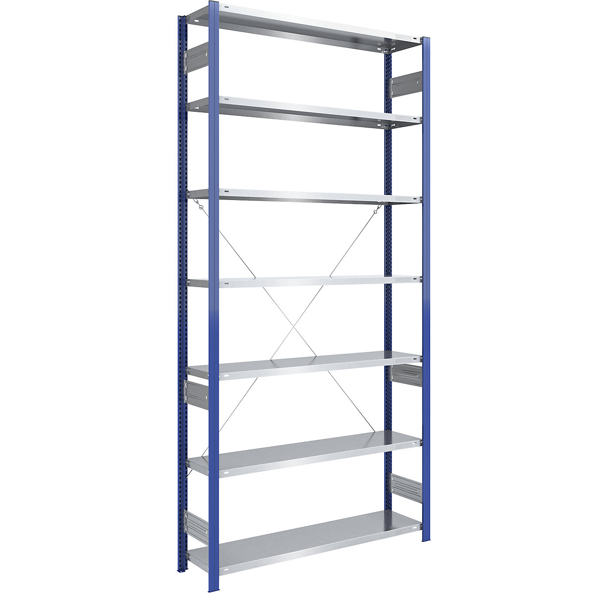 Boltless storage shelving unit, uprights in blue, zinc plated shelf – eurokraft pro, HxW 3000 x 1300 mm, standard shelf unit, depth 400 mm-5