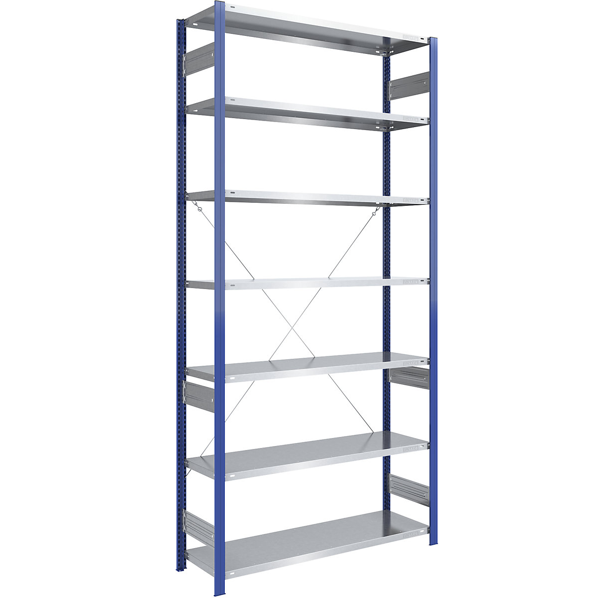 Boltless storage shelving unit, uprights in blue, zinc plated shelf – eurokraft pro, HxW 3000 x 1300 mm, standard shelf unit, depth 500 mm-2