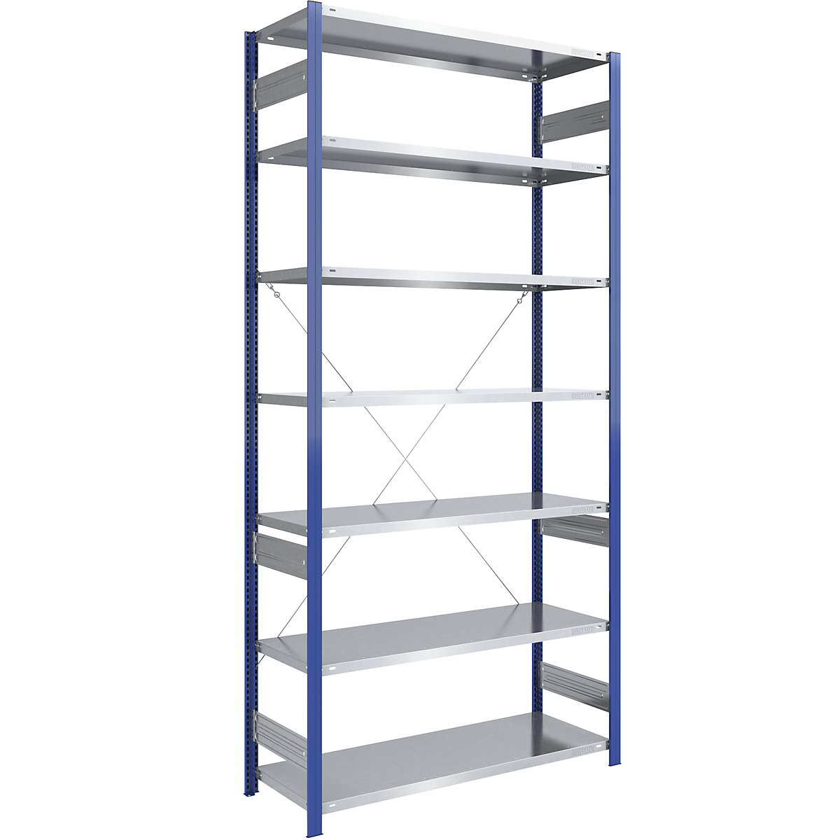Boltless storage shelving unit, uprights in blue, zinc plated shelf – eurokraft pro, HxW 3000 x 1300 mm, standard shelf unit, depth 600 mm-3