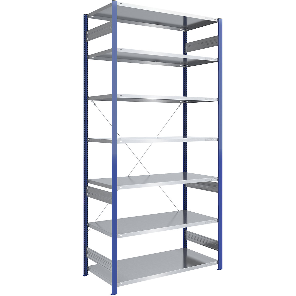 Boltless storage shelving unit, uprights in blue, zinc plated shelf – eurokraft pro, HxW 3000 x 1300 mm, standard shelf unit, depth 800 mm-10