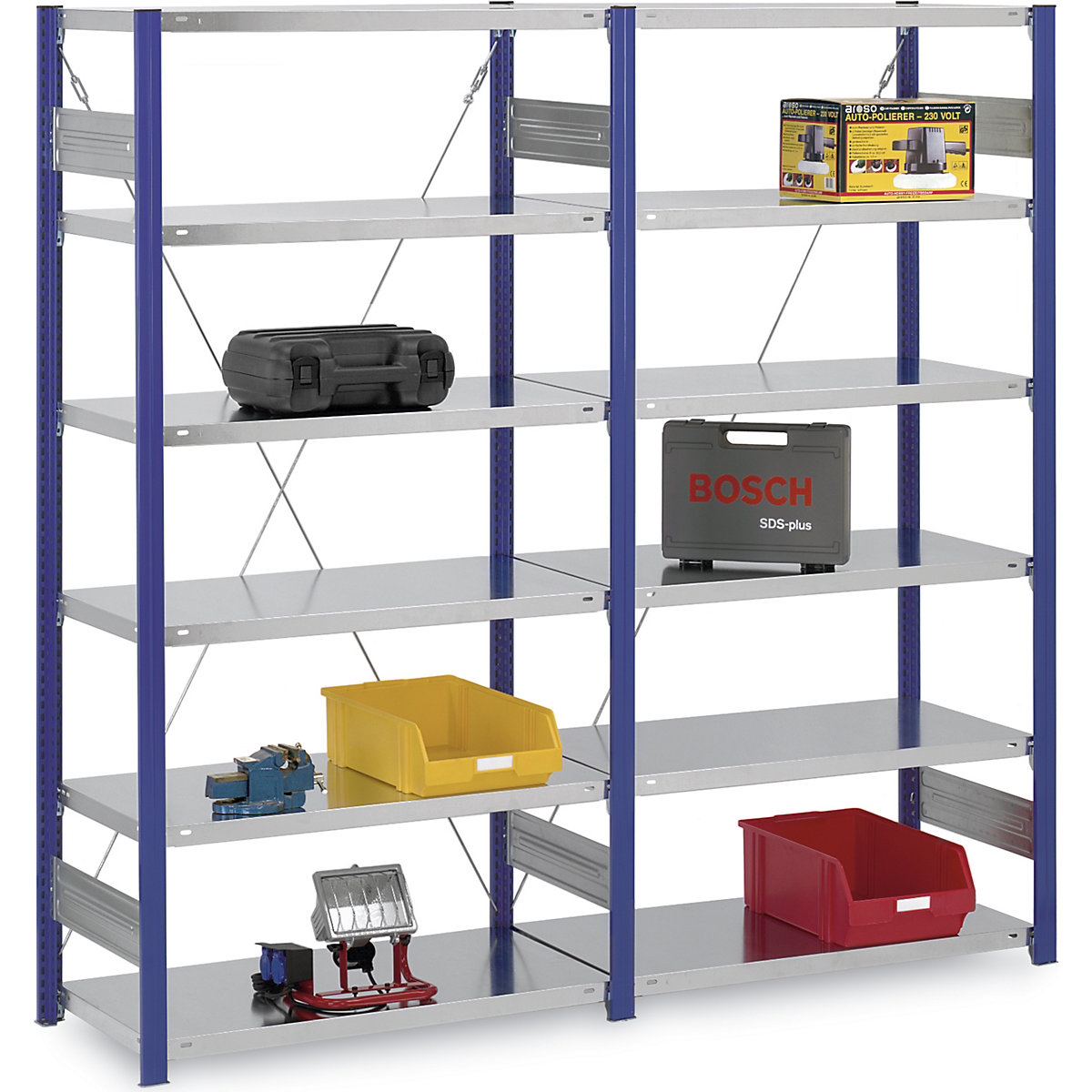 Boltless storage shelving unit, uprights in blue, zinc plated shelf – eurokraft pro (Product illustration 2)-1