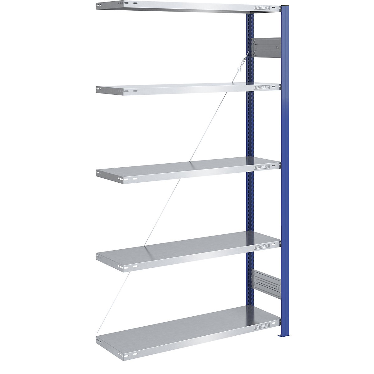 Boltless storage shelving unit, uprights in blue, zinc plated shelves - eurokraft pro