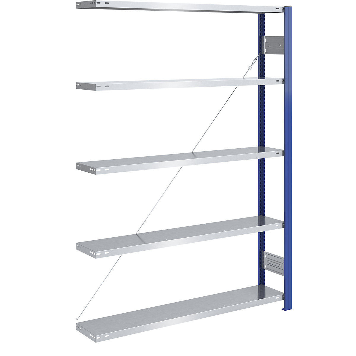 Boltless storage shelving unit, uprights in blue, zinc plated shelves - eurokraft pro
