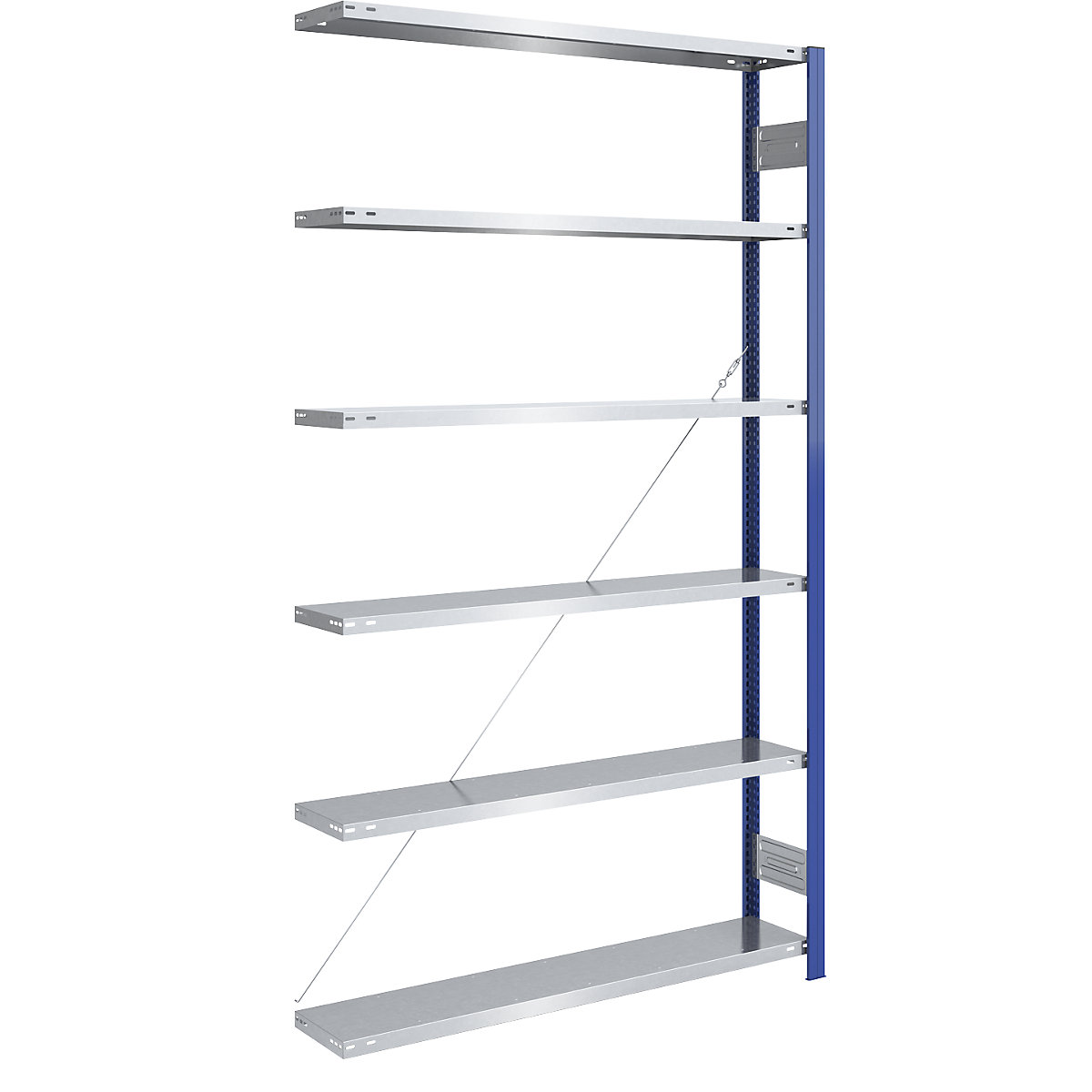 Boltless storage shelving unit, uprights in blue, zinc plated shelves - eurokraft pro