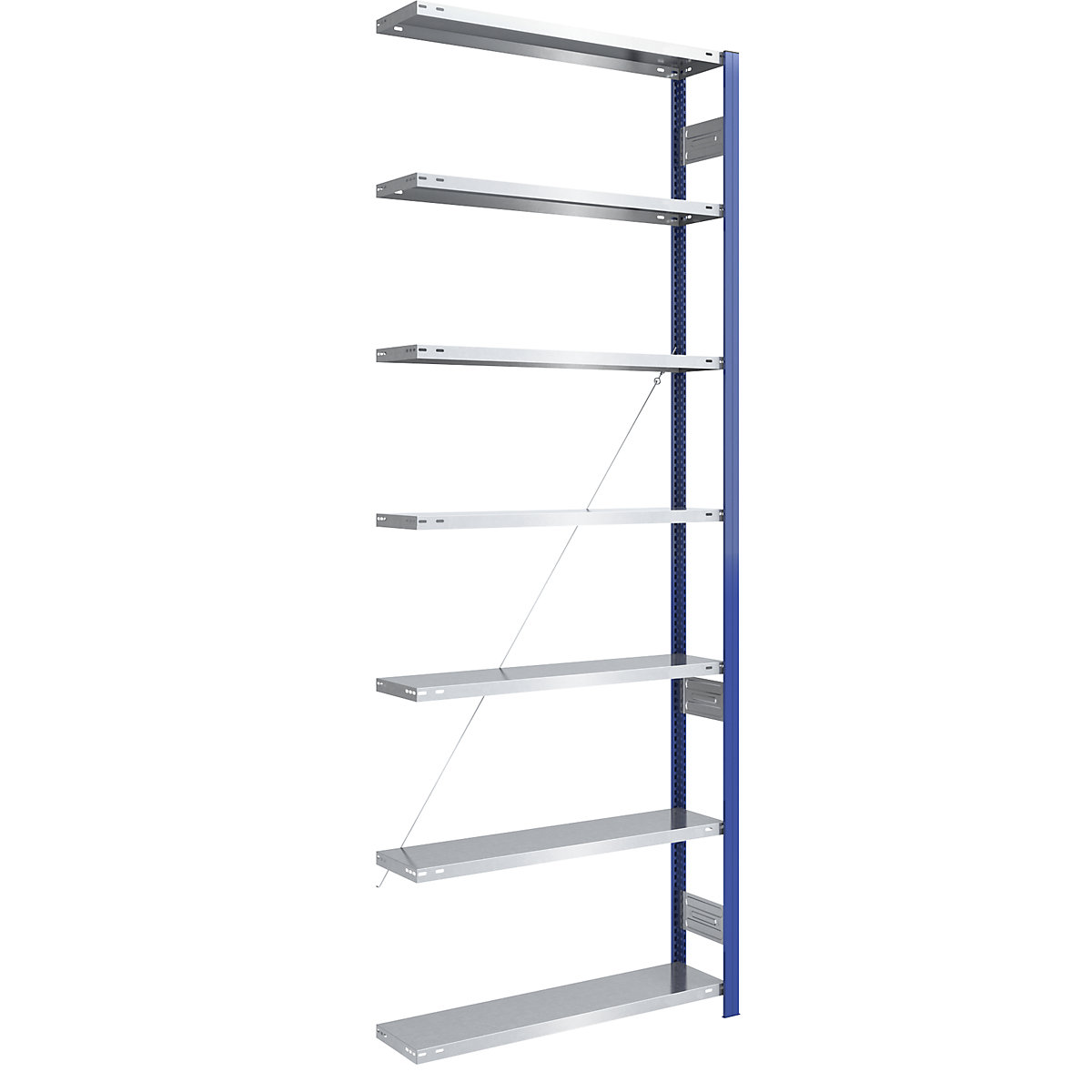 Boltless storage shelving unit, uprights in blue, zinc plated shelves - eurokraft pro
