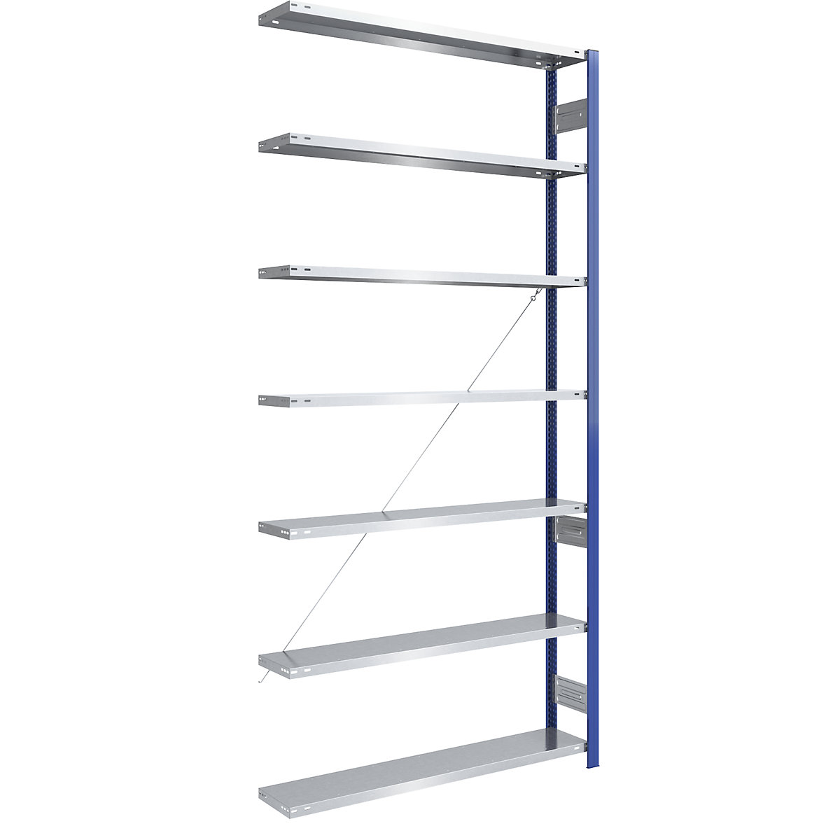 Boltless storage shelving unit, uprights in blue, zinc plated shelves - eurokraft pro