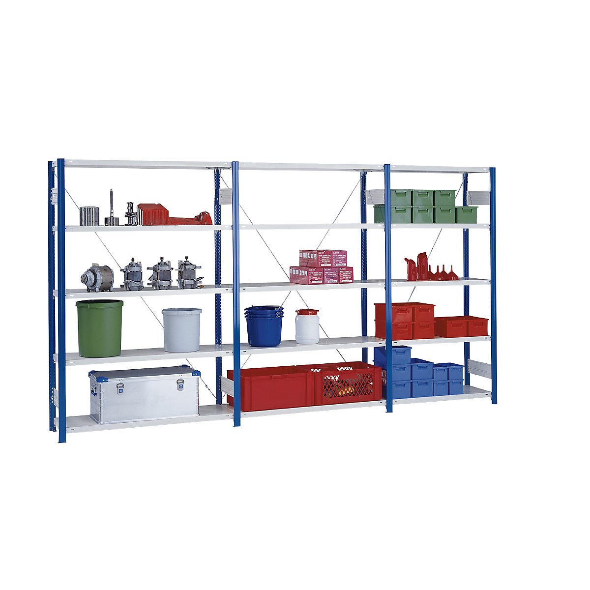 Boltless storage shelving unit, uprights in blue, zinc plated shelves – eurokraft pro (Product illustration 8)-7