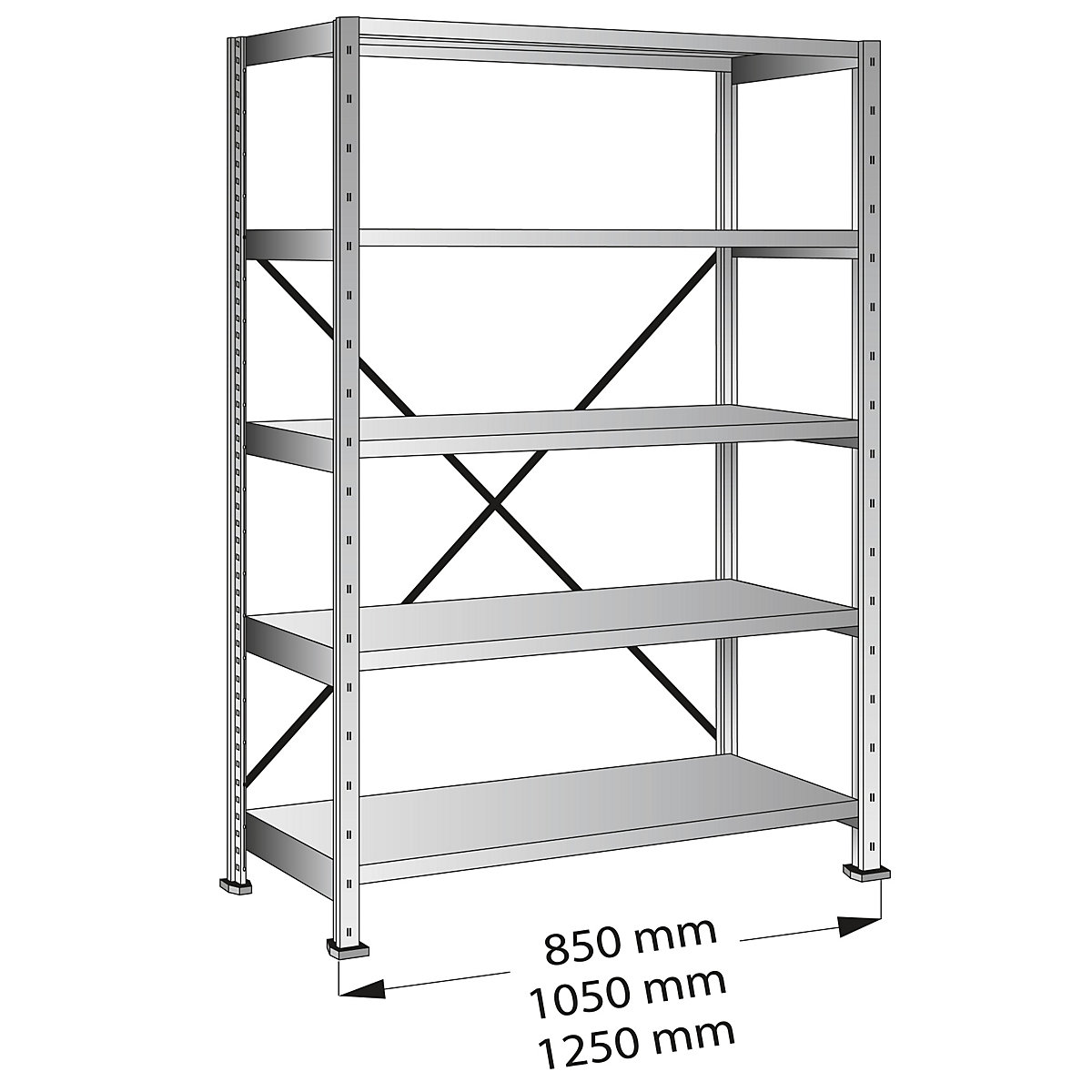 CLEANA boltless shelving unit, standard shelf unit, shelf width 1200 mm, 5 shelves, shelf depth 500 mm, max. shelf load 150 kg-2