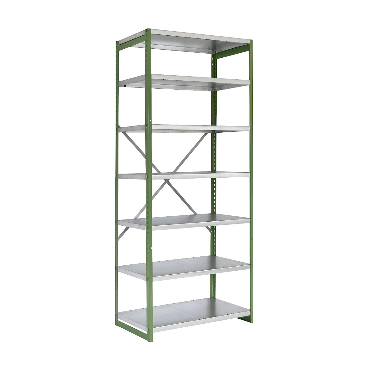 Coloured boltless shelving unit, light duty, width 1000 mm – eurokraft pro, shelf unit height 2500 mm, depth 600 mm, standard shelf unit, green-1