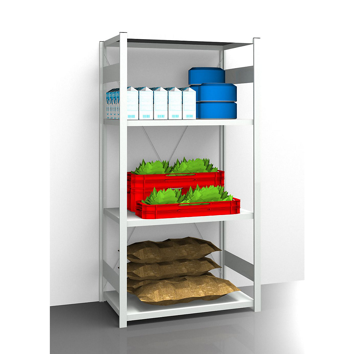Hygienic boltless shelving unit – eurokraft pro, shelf unit height 2000 mm, 4 shelves, WxD 1025 x 685 mm, standard shelf unit-12