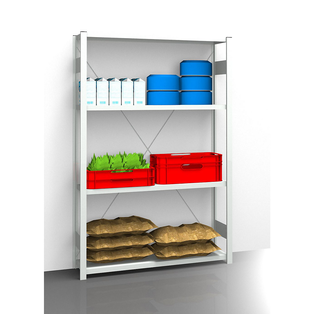 Hygienic boltless shelving unit – eurokraft pro, shelf unit height 2000 mm, 4 shelves, WxD 1275 x 385 mm, standard shelf unit-5