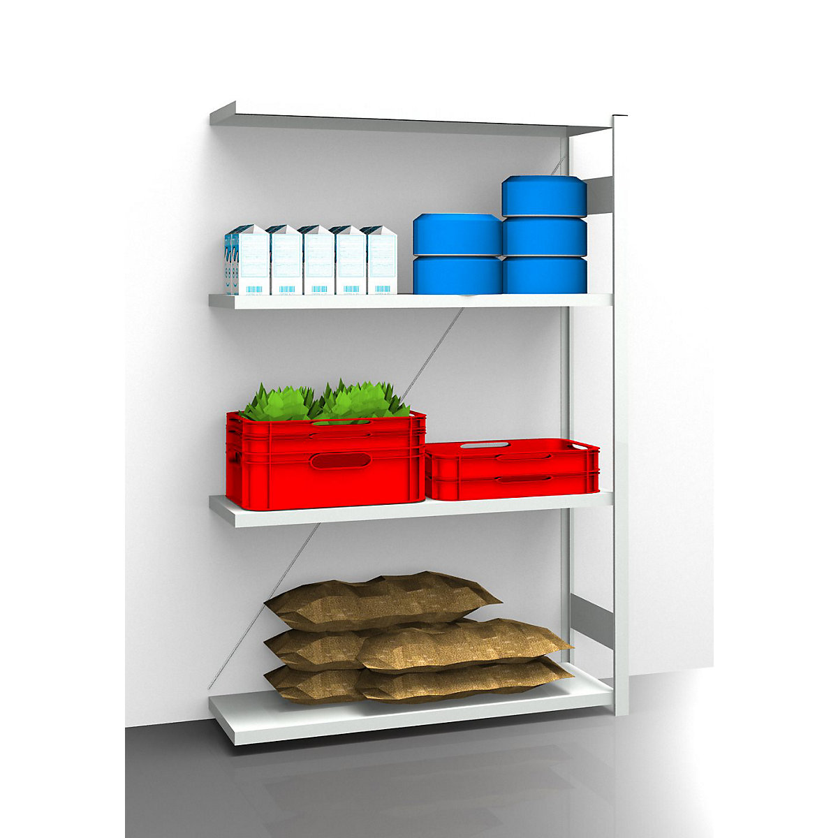 Hygienic boltless shelving unit – eurokraft pro, shelf unit height 2000 mm, 4 shelves, WxD 1225 x 485 mm, extension shelf unit-9