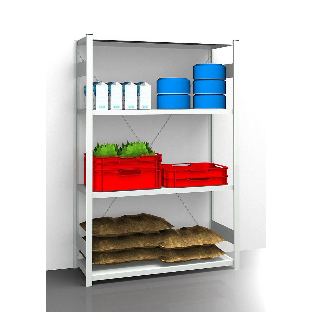 Hygienic boltless shelving unit – eurokraft pro, shelf unit height 2000 mm, 4 shelves, WxD 1275 x 585 mm, standard shelf unit-7