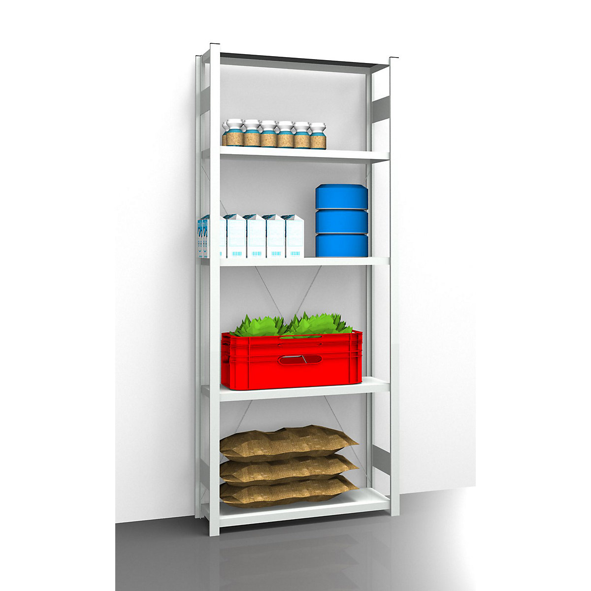 Hygienic boltless shelving unit – eurokraft pro, shelf unit height 2350 mm, 5 shelves, WxD 1025 x 385 mm, standard shelf unit-5
