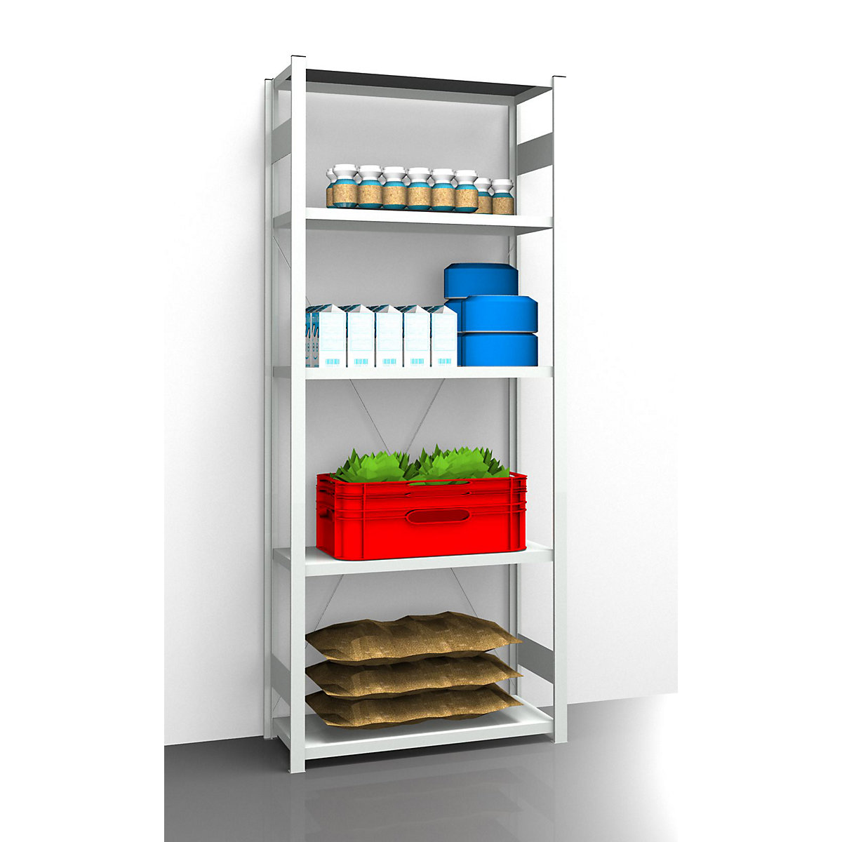 Hygienic boltless shelving unit – eurokraft pro, shelf unit height 2350 mm, 5 shelves, WxD 1025 x 485 mm, standard shelf unit-6