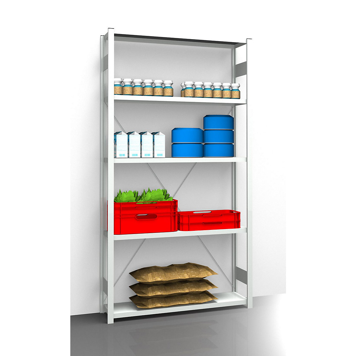 Hygienic boltless shelving unit – eurokraft pro, shelf unit height 2350 mm, 5 shelves, WxD 1275 x 385 mm, standard shelf unit-14