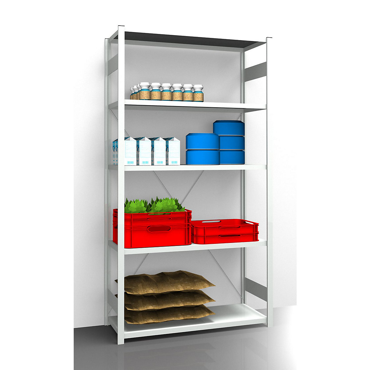 Hygienic boltless shelving unit – eurokraft pro, shelf unit height 2350 mm, 5 shelves, WxD 1275 x 585 mm, standard shelf unit-4