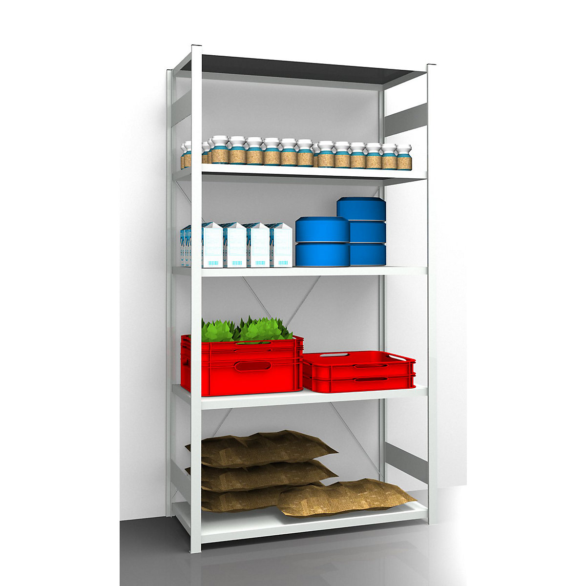 Hygienic boltless shelving unit – eurokraft pro, shelf unit height 2350 mm, 5 shelves, WxD 1275 x 685 mm, standard shelf unit-9