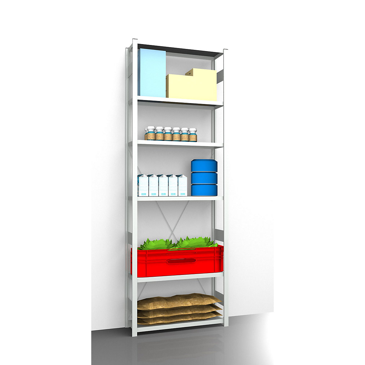Hygienic boltless shelving unit – eurokraft pro, shelf unit height 2700 mm, 6 shelves, WxD 1025 x 385 mm, standard shelf unit-6