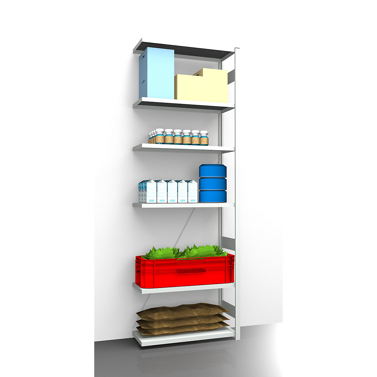 Hygienic boltless shelving unit – eurokraft pro, shelf unit height 2700 mm, 6 shelves, WxD 975 x 485 mm, extension shelf unit-8