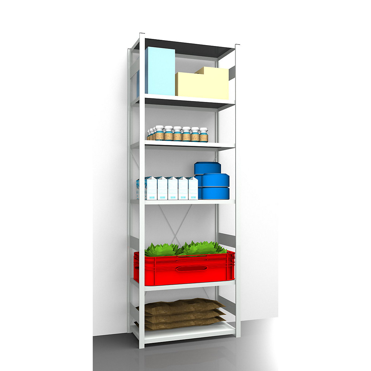 Hygienic boltless shelving unit – eurokraft pro, shelf unit height 2700 mm, 6 shelves, WxD 1025 x 585 mm, standard shelf unit-15