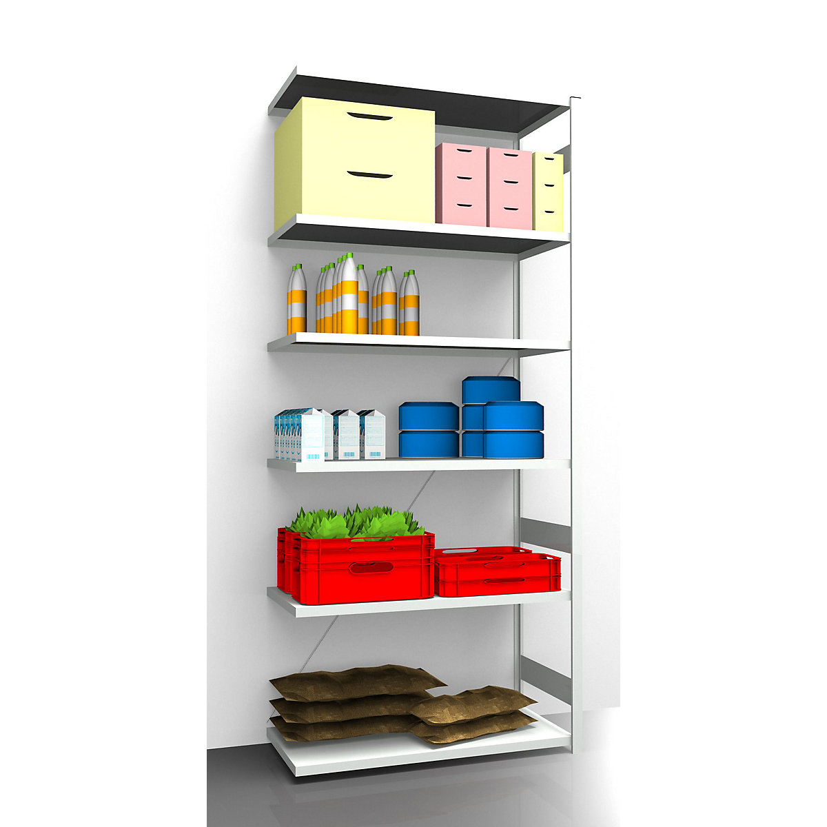 Hygienic boltless shelving unit – eurokraft pro, shelf unit height 2700 mm, 6 shelves, WxD 1225 x 685 mm, extension shelf unit-5