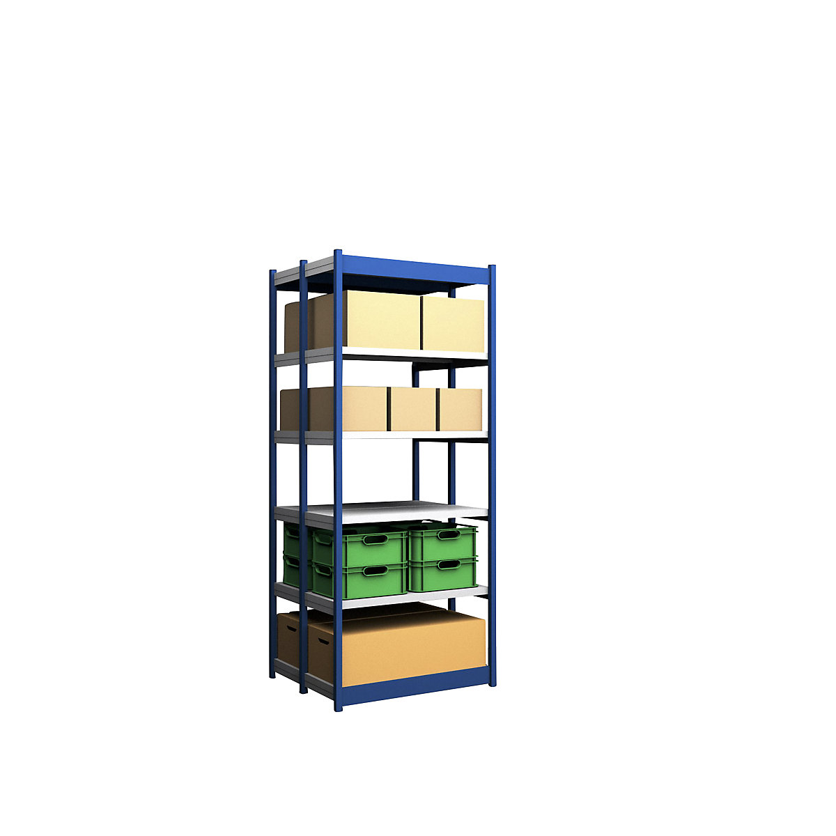 Stable boltless shelf unit, double sided – hofe, shelf unit height 2500 mm, blue / zinc-plated, shelf width 1025 mm, basic shelf unit, width x depth 1025 x 400 mm-5
