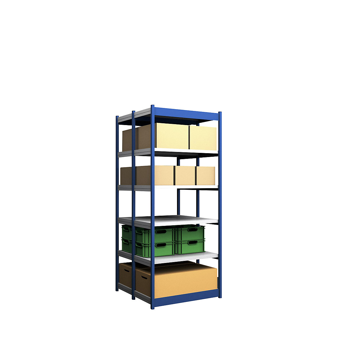 Stable boltless shelf unit, double sided – hofe, shelf unit height 2500 mm, blue / zinc-plated, shelf width 1025 mm, basic shelf unit, width x depth 1025 x 500 mm-3