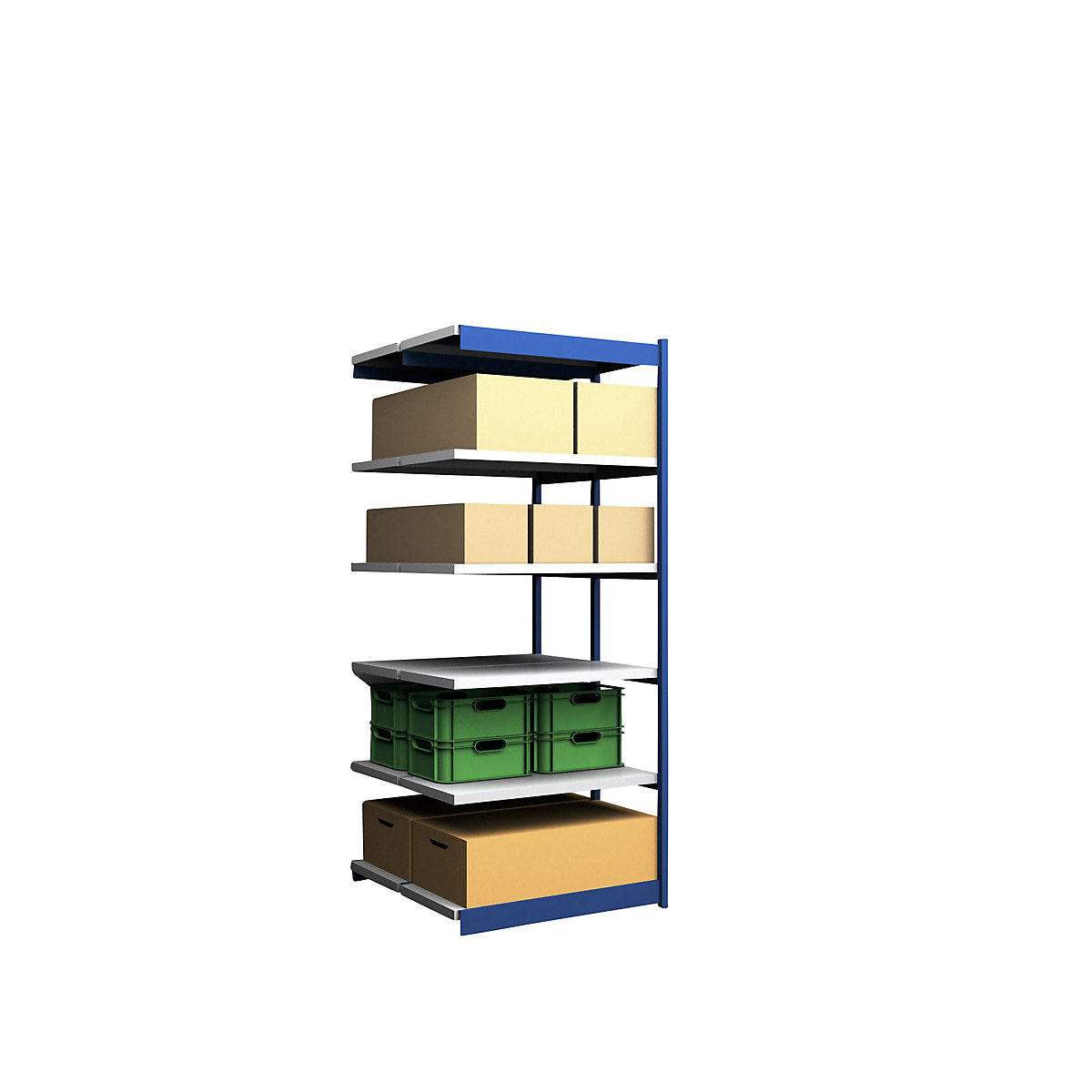 Stable boltless shelf unit, double sided – hofe, shelf unit height 2500 mm, blue / zinc-plated, shelf width 1025 mm, extension shelf unit, width x depth 1025 x 500 mm-7