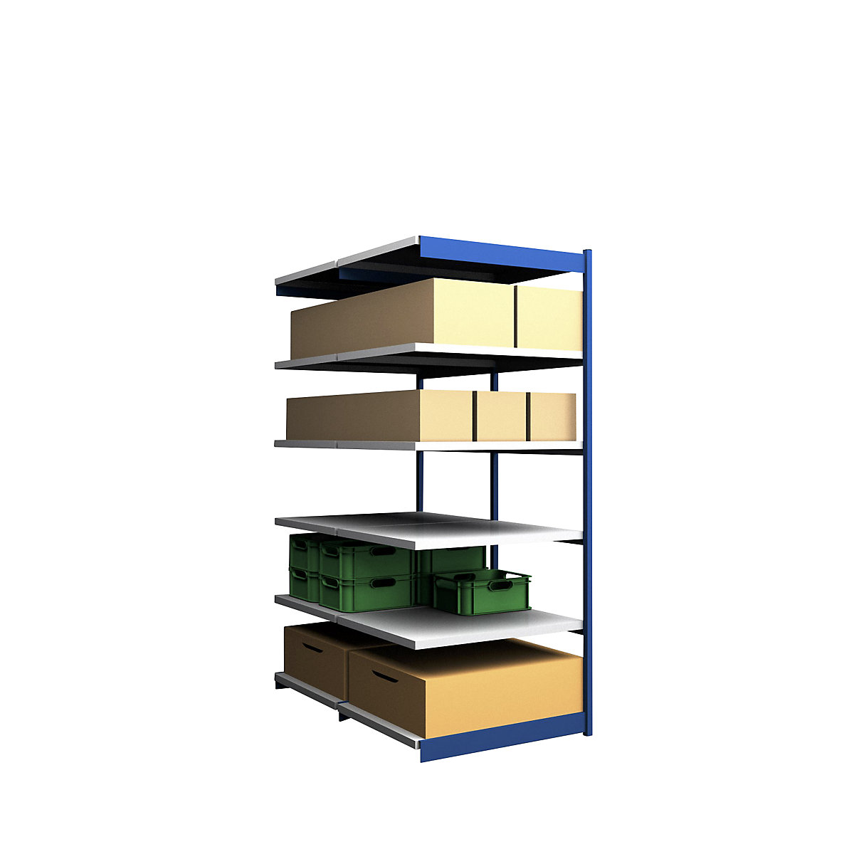 Stable boltless shelf unit, double sided – hofe, shelf unit height 2500 mm, blue / zinc-plated, shelf width 1025 mm, extension shelf unit, width x depth 1025 x 800 mm-9