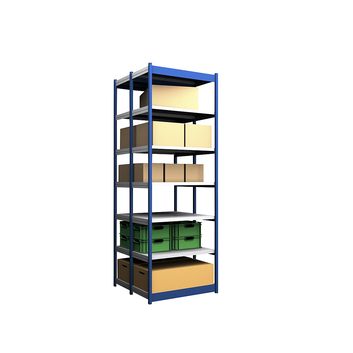 Stable boltless shelf unit, double sided – hofe, shelf unit height 3000 mm, blue / zinc-plated, shelf width 1025 mm, basic shelf unit, width x depth 1025 x 500 mm-4