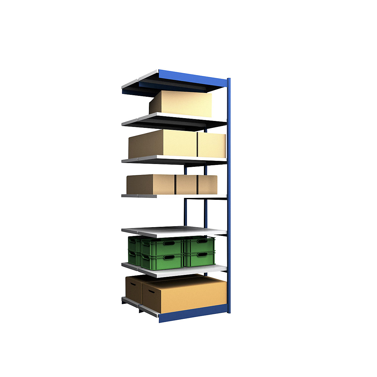 Stable boltless shelf unit, double sided – hofe, shelf unit height 3000 mm, blue / zinc-plated, shelf width 1025 mm, extension shelf unit, width x depth 1025 x 500 mm-8