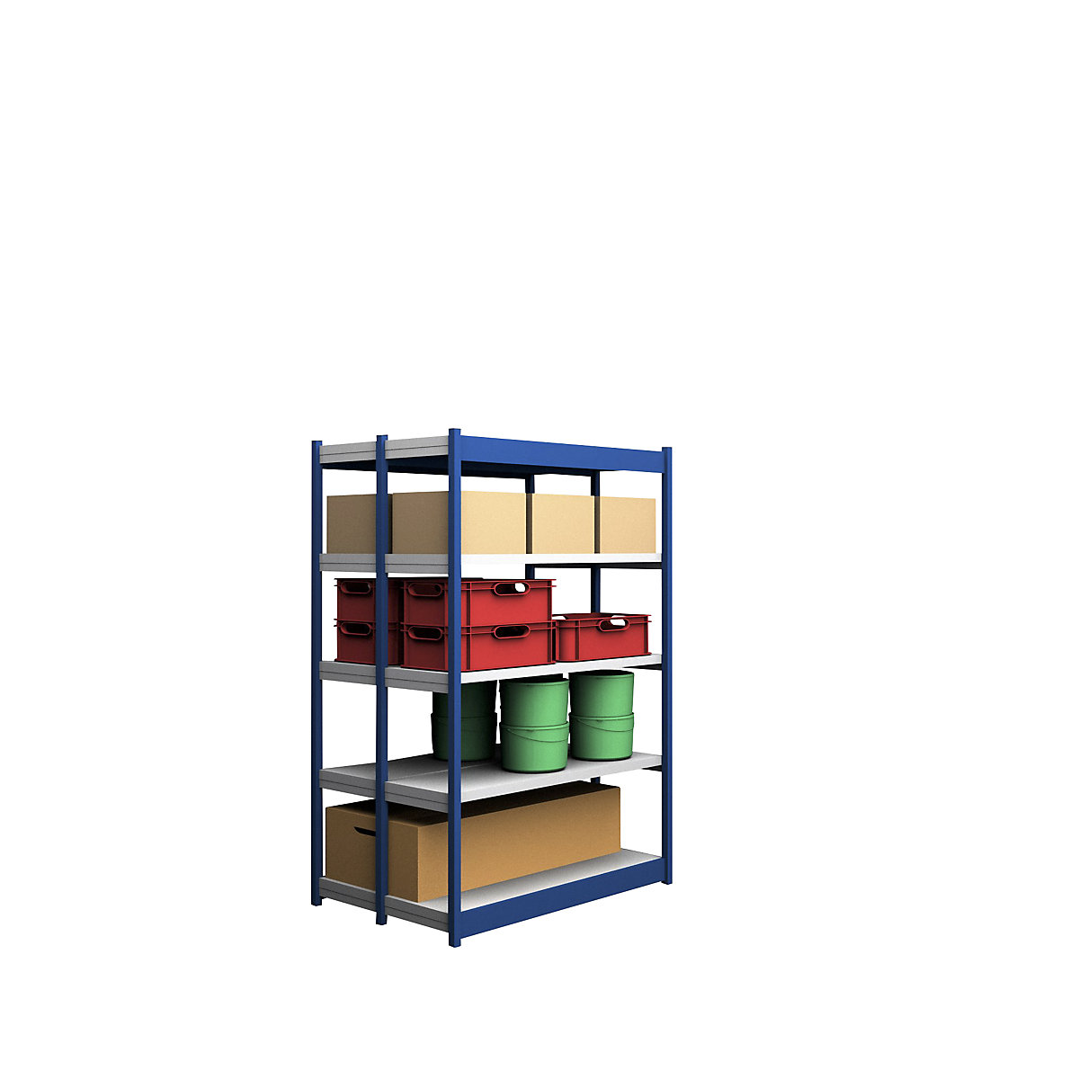 Stable boltless shelf unit, double sided – hofe, shelf unit height 2000 mm, blue / zinc-plated, shelf width 1325 mm, basic shelf unit, width x depth 1325 x 400 mm-6