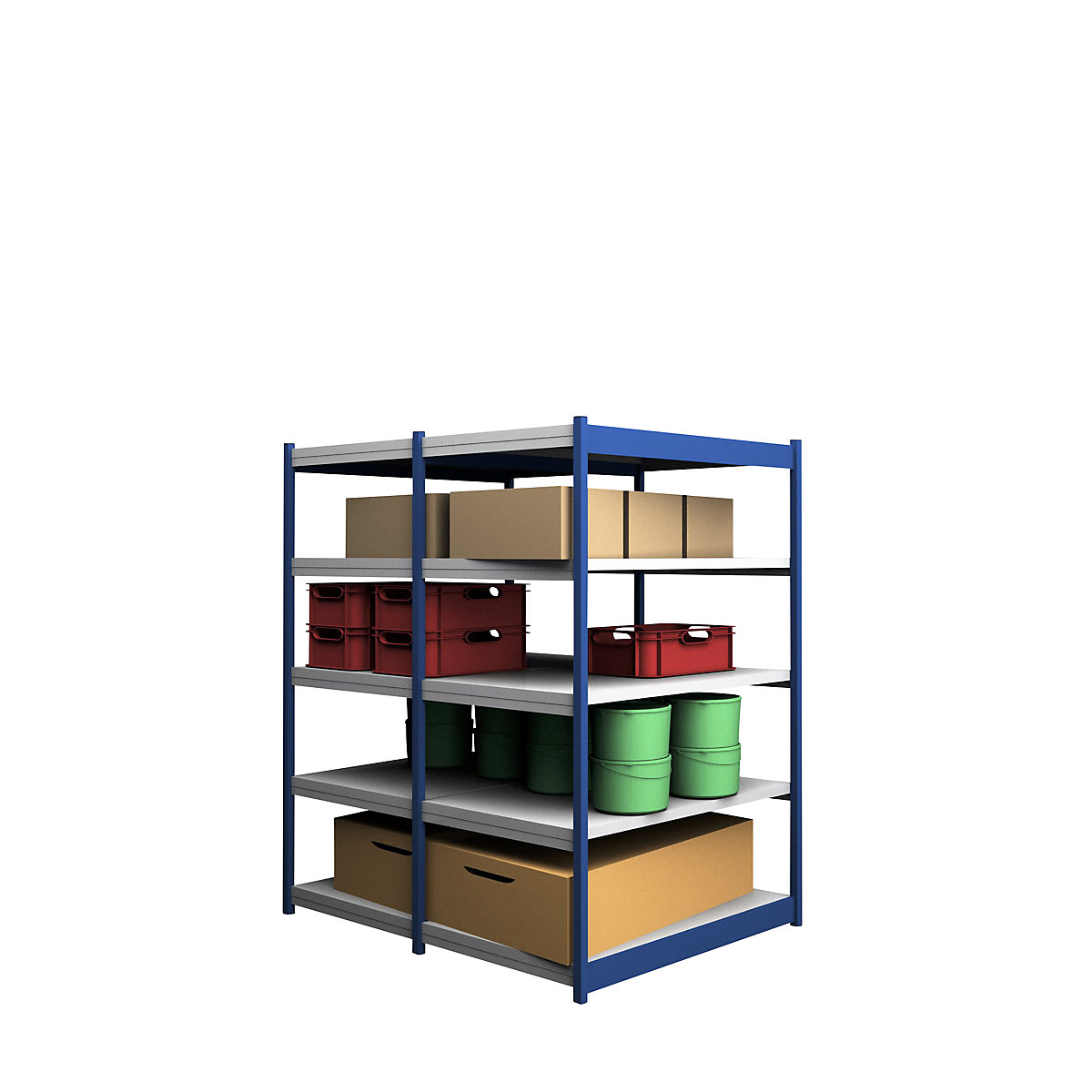 Stable boltless shelf unit, double sided – hofe, shelf unit height 2000 mm, blue / zinc-plated, shelf width 1325 mm, basic shelf unit, width x depth 1325 x 800 mm-7
