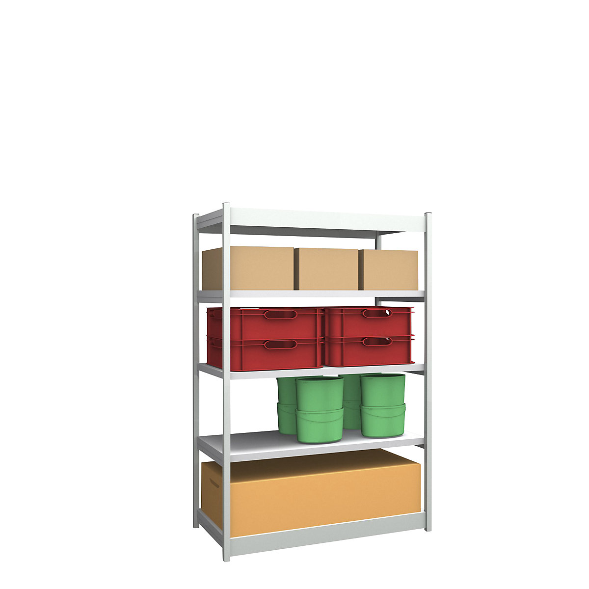 Stable boltless shelf unit, single sided – hofe, shelf unit height 2000 mm, light grey/zinc-plated, shelf width 1325 mm, basic shelf unit, width x depth 1325 x 600 mm-5