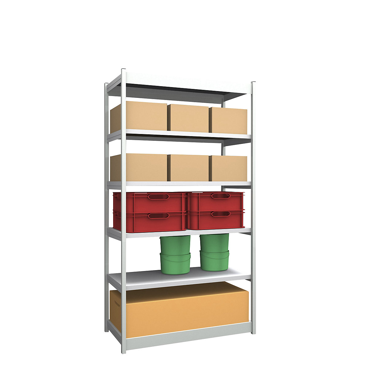 Stable boltless shelf unit, single sided – hofe, shelf unit height 2500 mm, light grey/zinc-plated, shelf width 1325 mm, basic shelf unit, width x depth 1325 x 600 mm-10