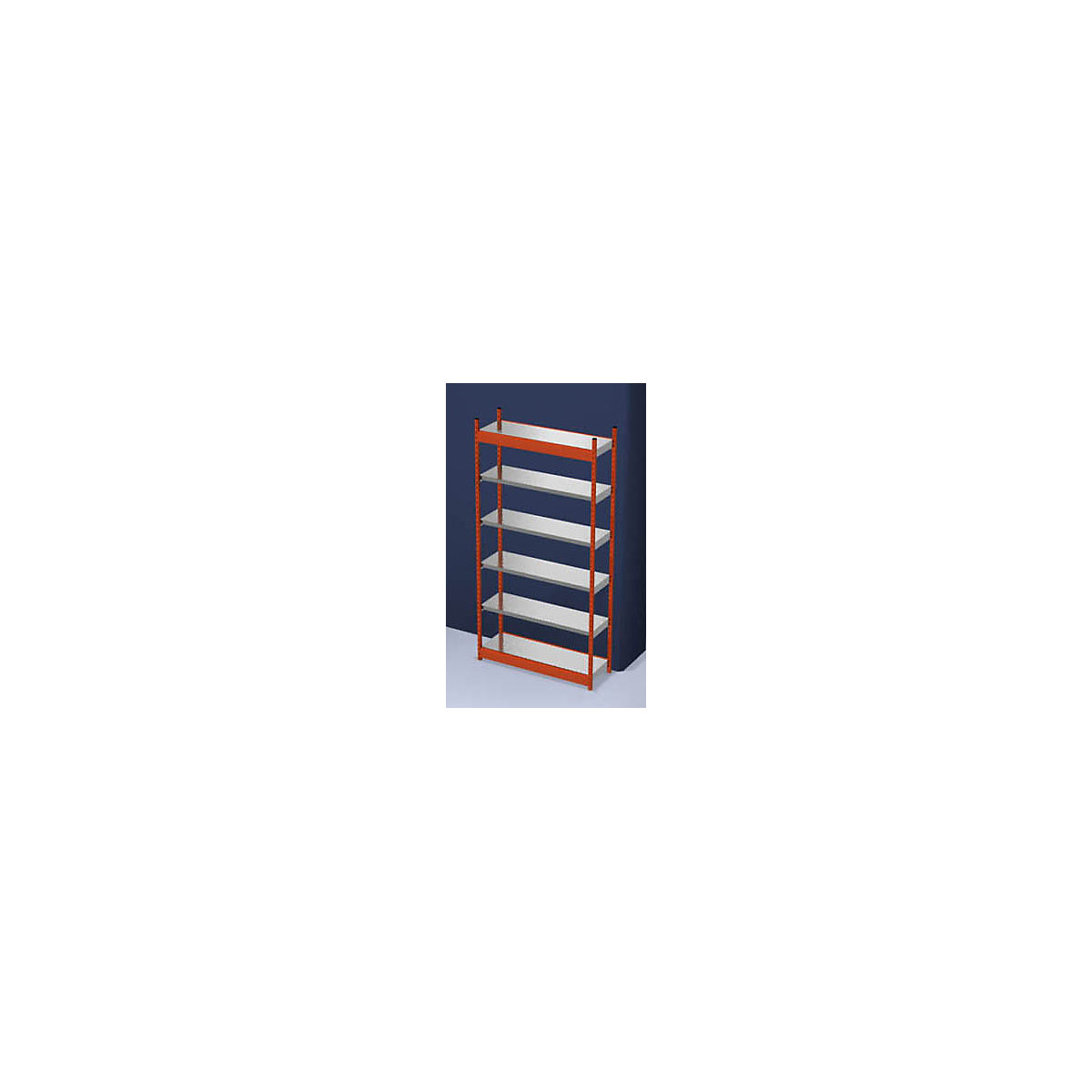 Stable boltless shelf unit, single sided – hofe, shelf unit height 2500 mm, orange/zinc-plated, shelf width 1325 mm, basic shelf unit, width x depth 1325 x 400 mm-12