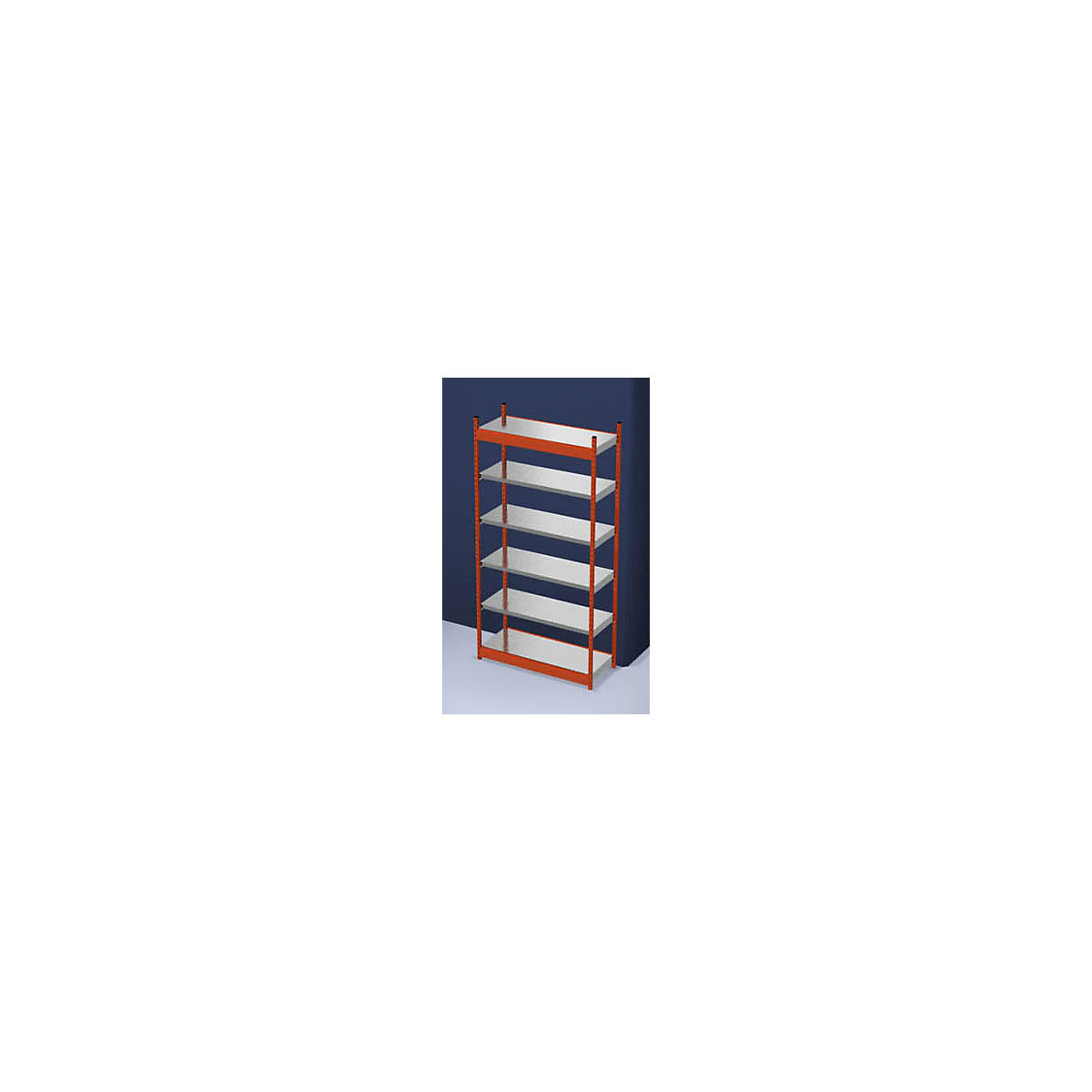 Stable boltless shelf unit, single sided – hofe, shelf unit height 2500 mm, orange/zinc-plated, shelf width 1325 mm, basic shelf unit, width x depth 1325 x 500 mm-6