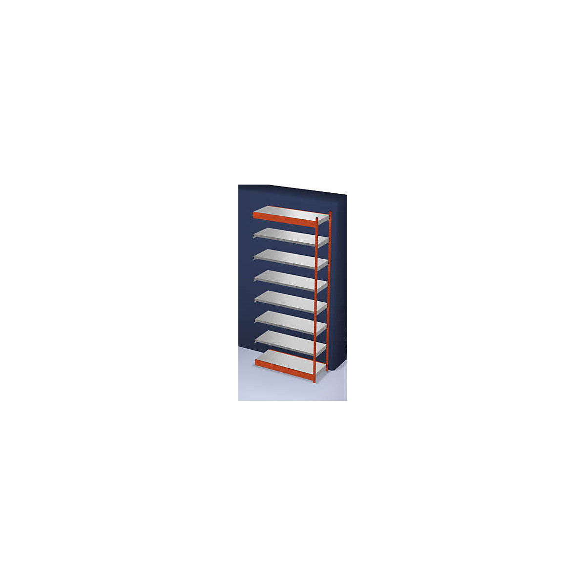 Stable boltless shelf unit, single sided – hofe, shelf unit height 3000 mm, orange/zinc-plated, shelf width 1325 mm, extension shelf unit, width x depth 1325 x 500 mm-5