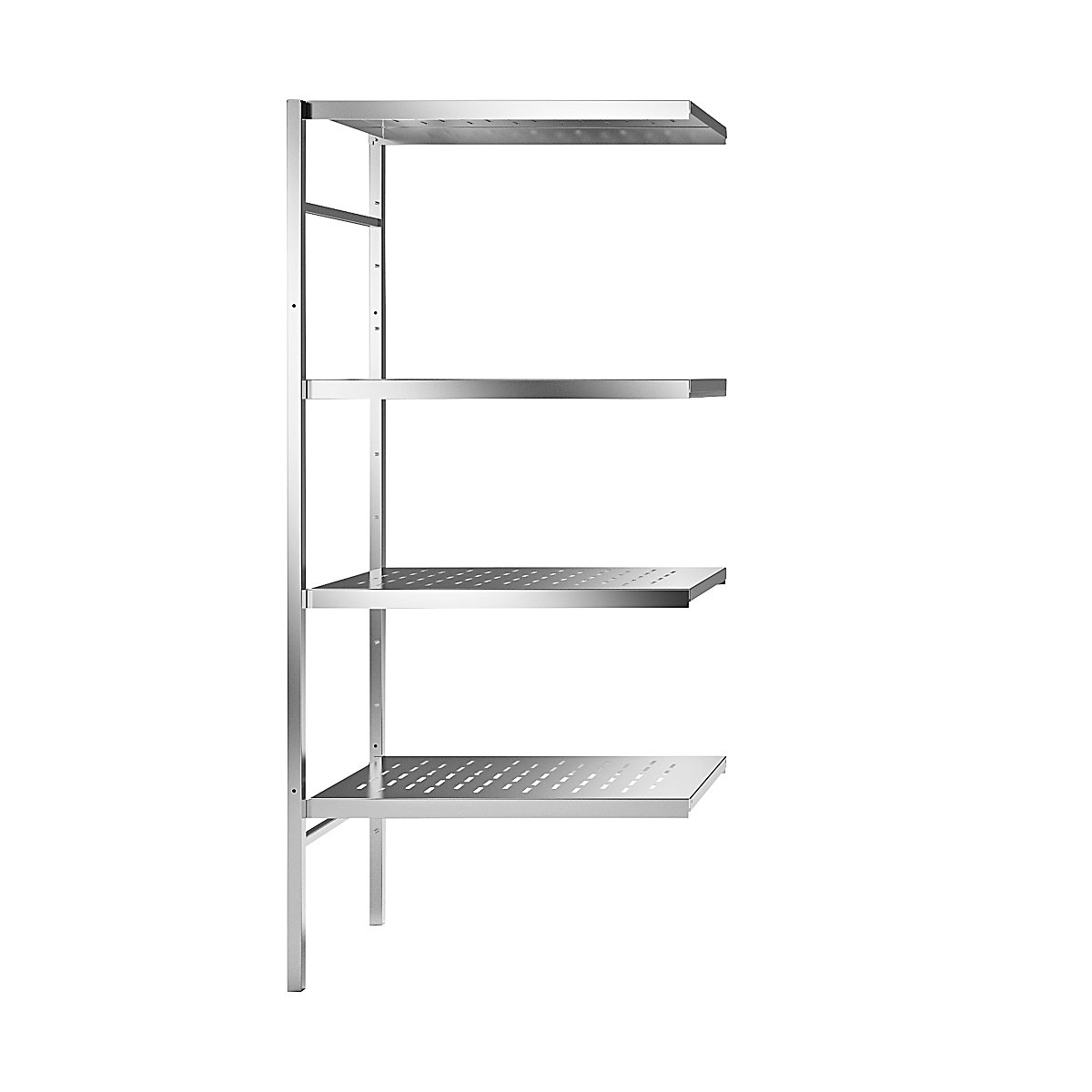 Stainless steel boltless shelf unit, 4 perforated shelves