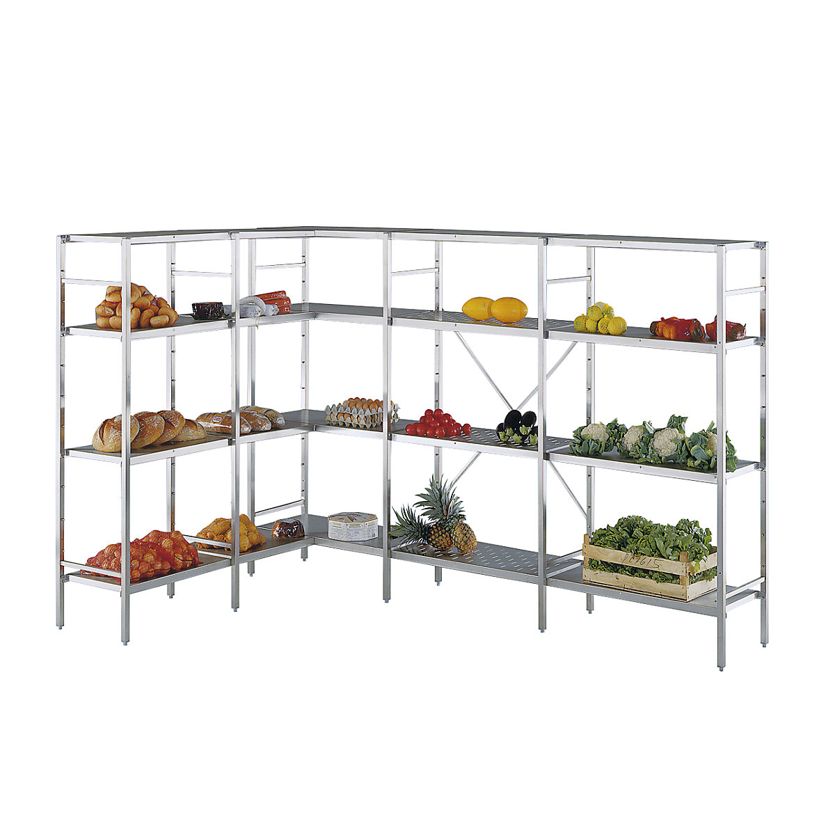 Stainless steel boltless shelf unit, 4 perforated shelves (Product illustration 3)-2