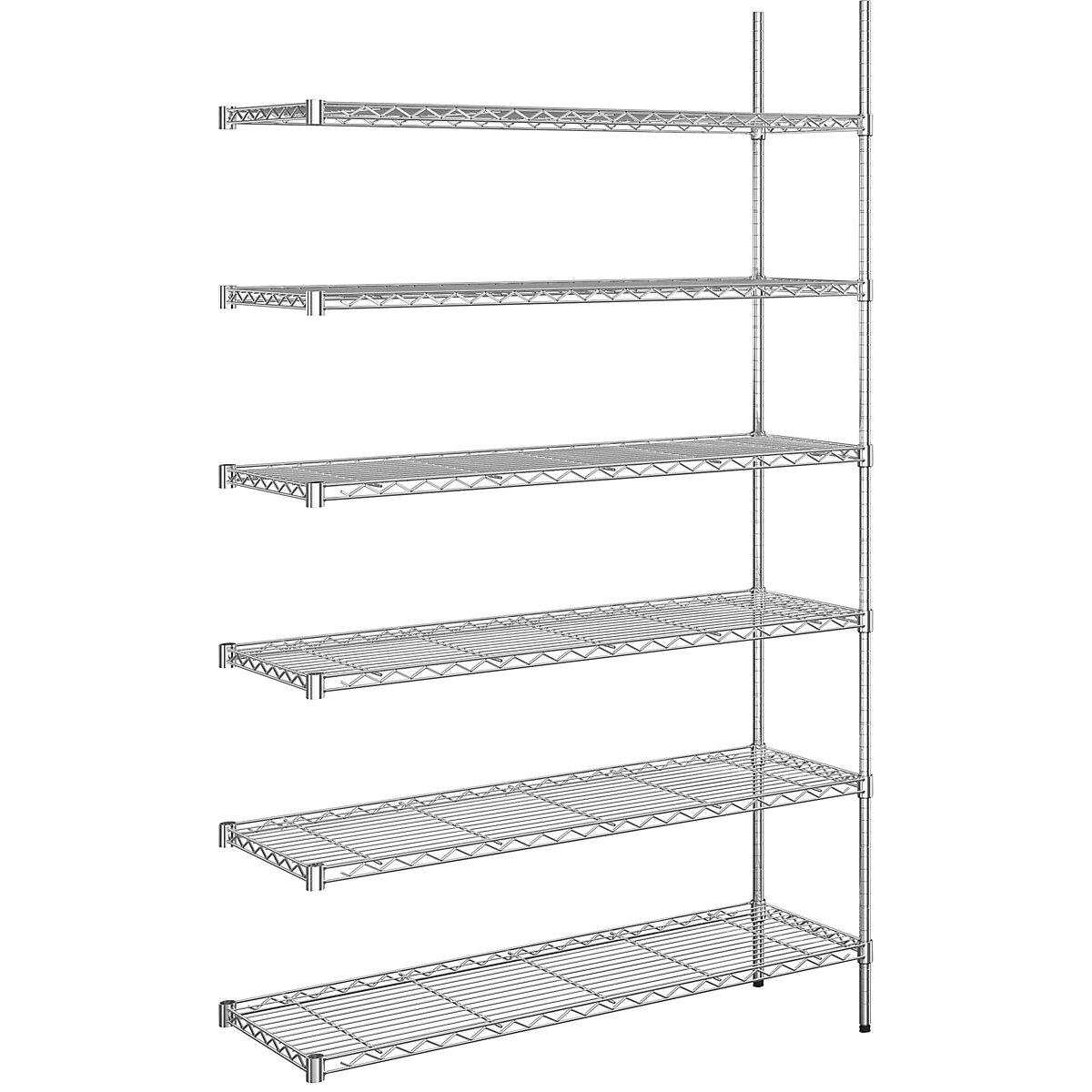 Steel wire mesh shelf unit, chrome plated, max. shelf load 100 kg, WxD 1220 x 460 mm, extension shelf unit, height 2180 mm, 6 shelves-12