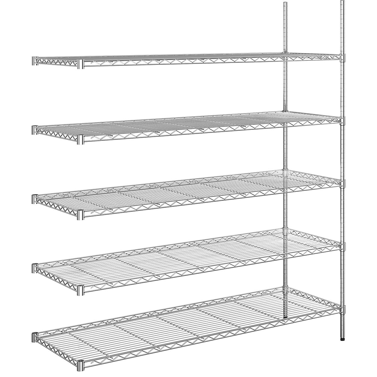 Steel wire mesh shelf unit, chrome plated, max. shelf load 100 kg, WxD 1520 x 610 mm, extension shelf unit, height 1880 mm, 5 shelves-15