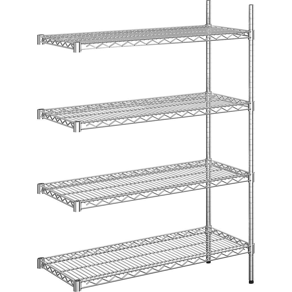Steel wire mesh shelf unit, chrome plated max. shelf load 150 kg, WxD