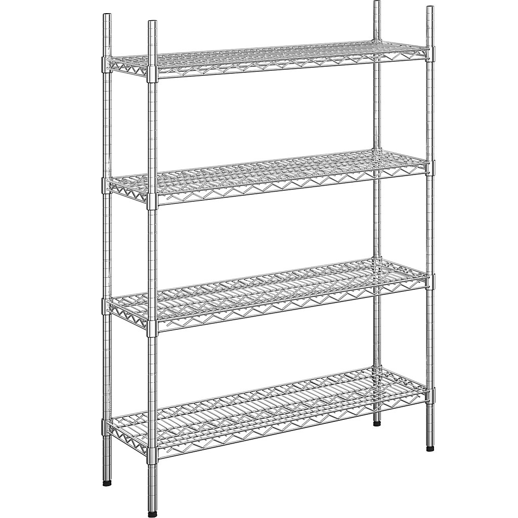 Steel wire mesh shelf unit, chrome plated max. shelf load 250 kg, WxD