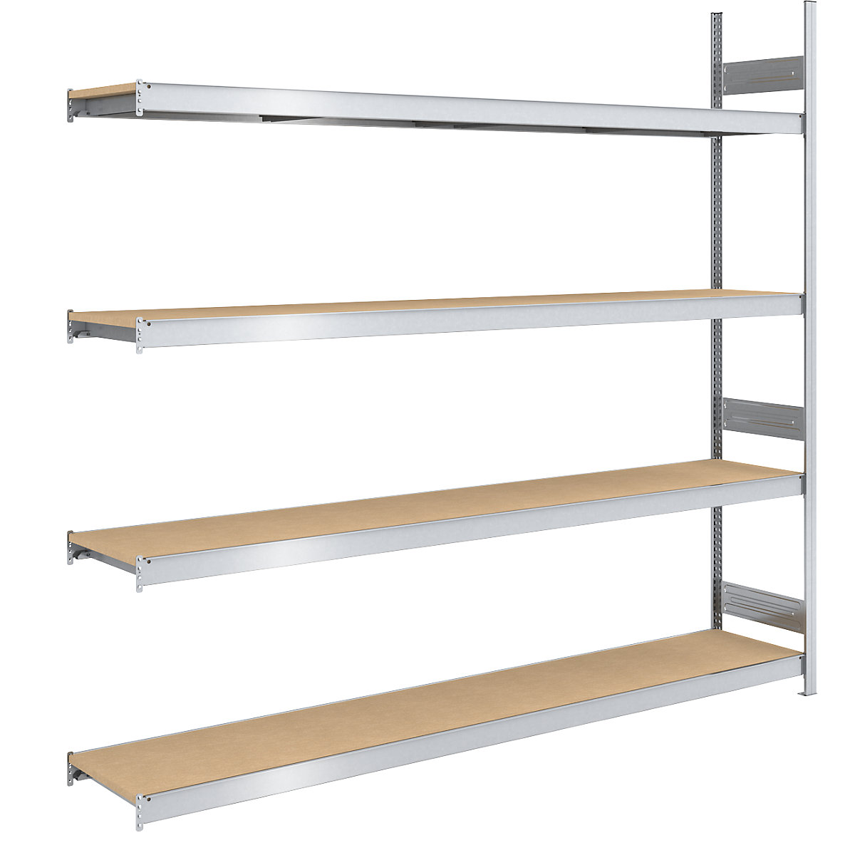 Wide span boltless shelf unit chipboard panels – hofe, height 2500 mm, width 2500 (2 x 1250) mm, max. bay load 1750 kg, depth 500 mm, extension shelf unit